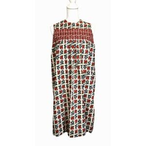 Jeune Leique by Cherberg Sleeveless Dress Antique Cotton Smocked Front READ SIZE